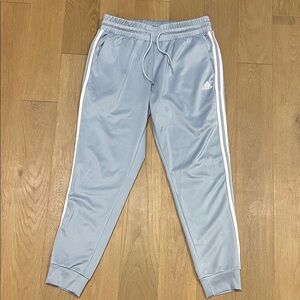 Adidas Light Blue Joggers with White Stripes
